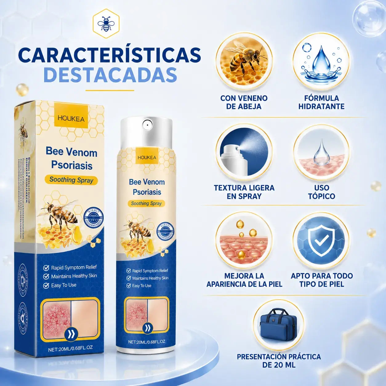 Bee Venom Spray 2x1: Alivio inmediato para piel sensible con Psoriasis.