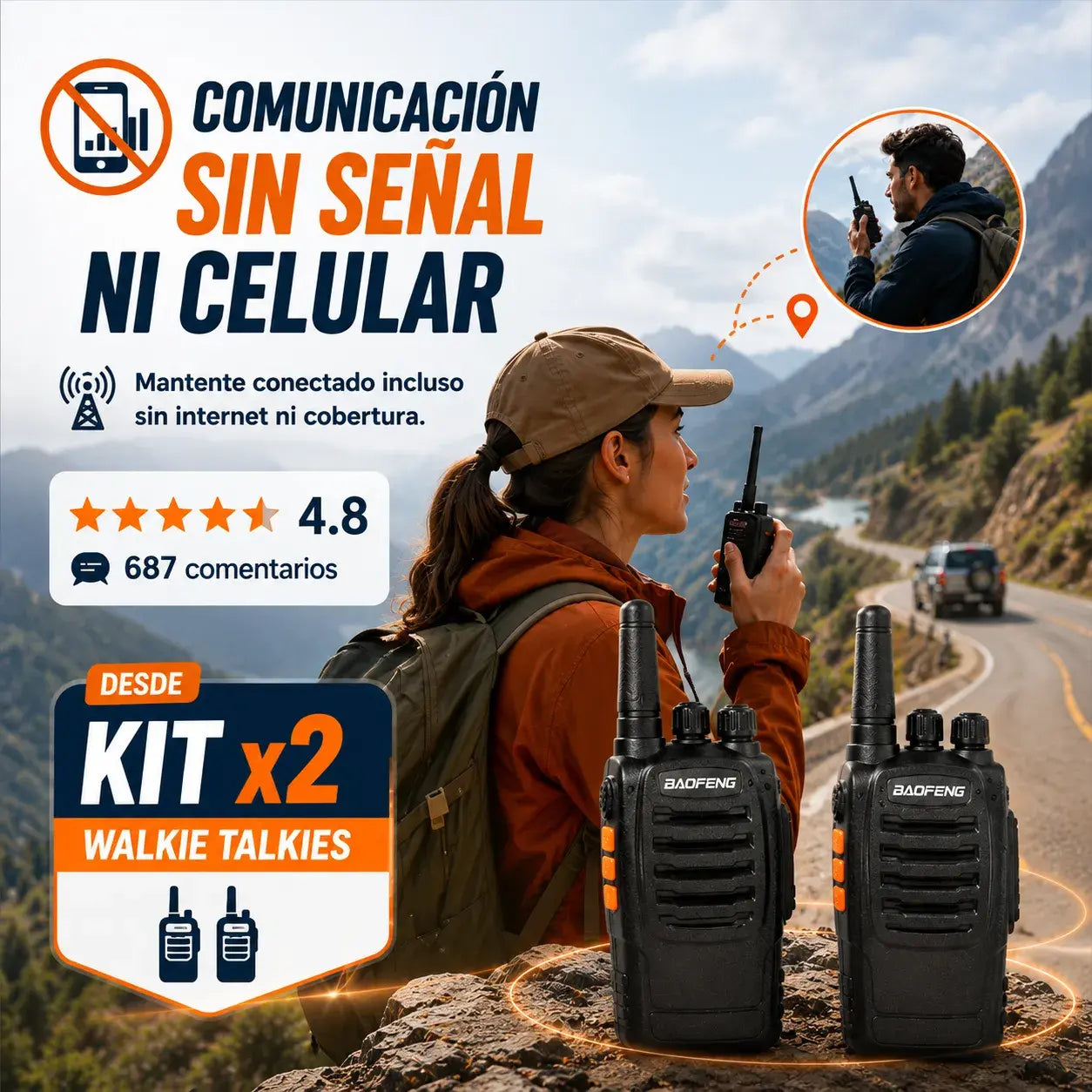 Kit 2 Radios Walkie Talkie recargables originalwok 📶