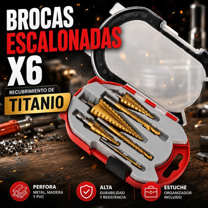 Brocas Escalonadas de Titanio X6 | Perfora Metal, Madera y PVC