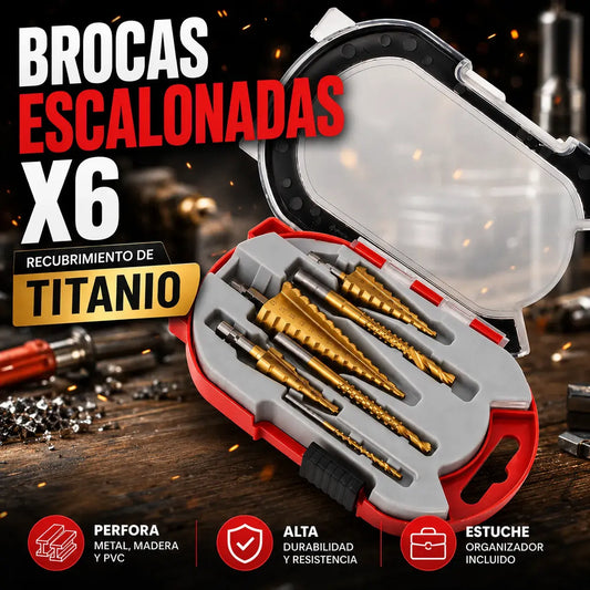 Brocas Escalonadas de Titanio X6 | Perfora Metal, Madera y PVC