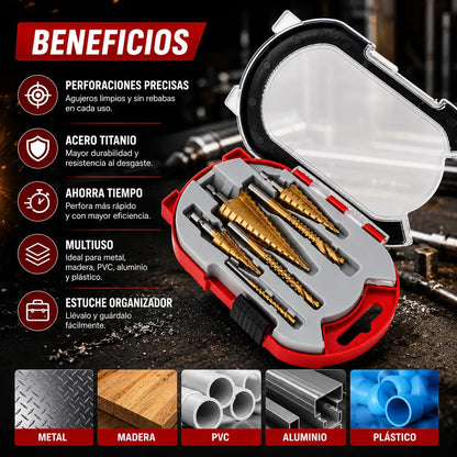 Brocas Escalonadas de Titanio X6 | Perfora Metal, Madera y PVC