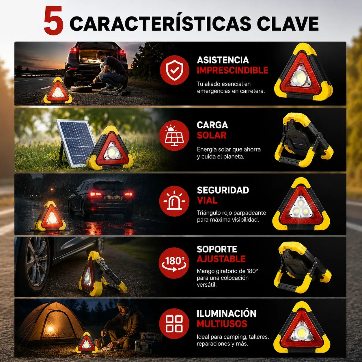 Luz solar de emergencia triangular de advertencia