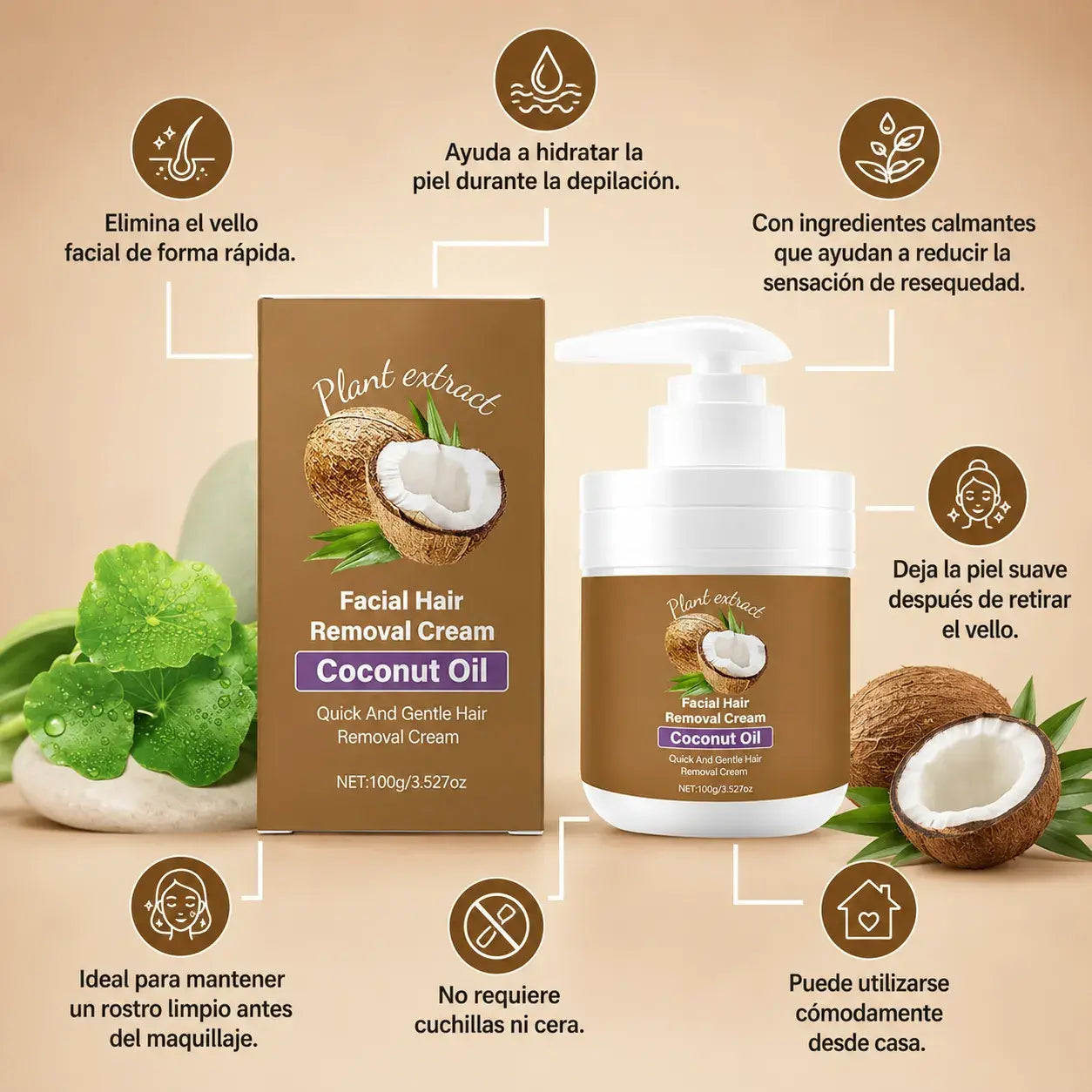 Crema Depilatoria Facial | Elimina el Vello sin Cuchillas ni Cera