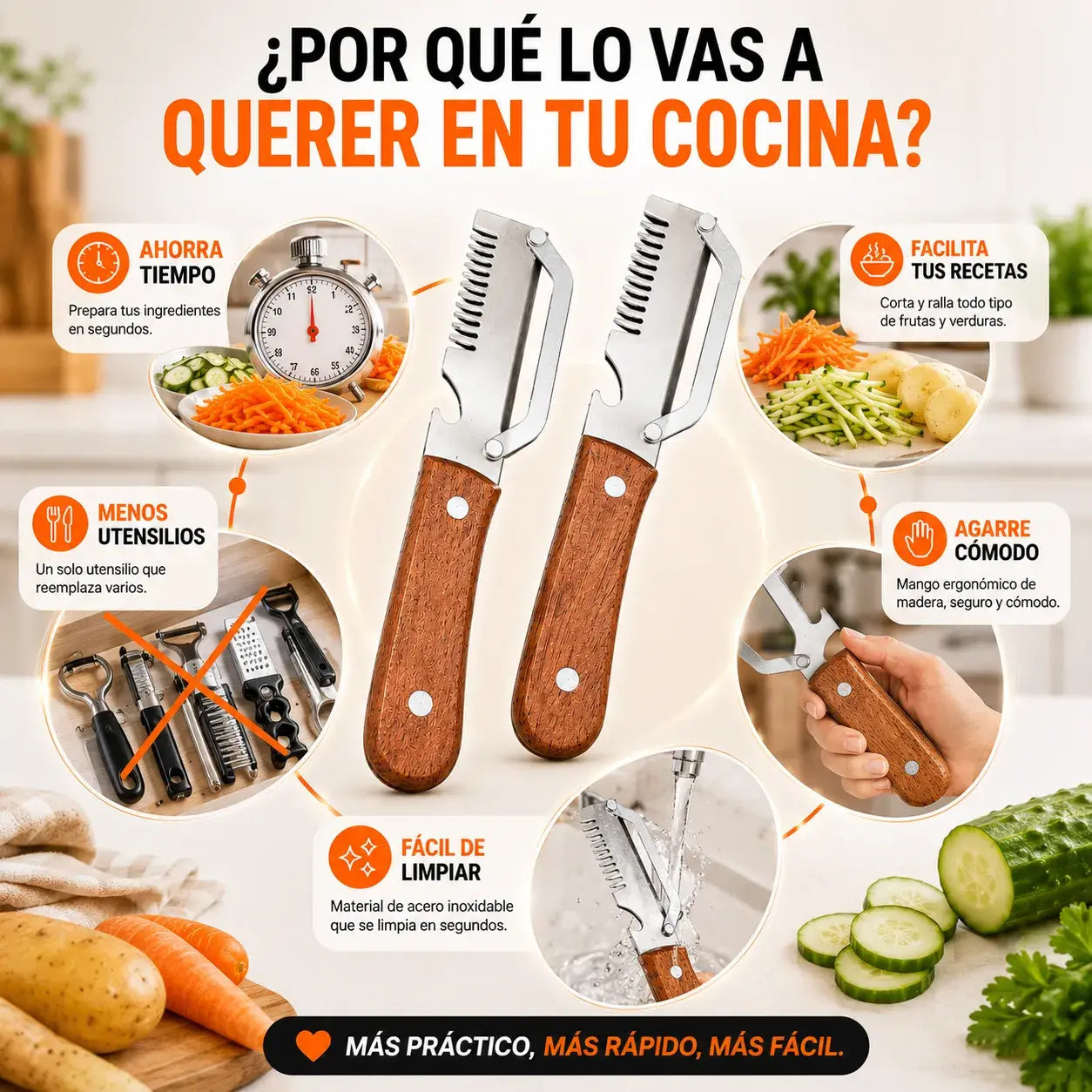 Pelador Multifuncional de Cocina | Pela, Raya y Corta | 2X1