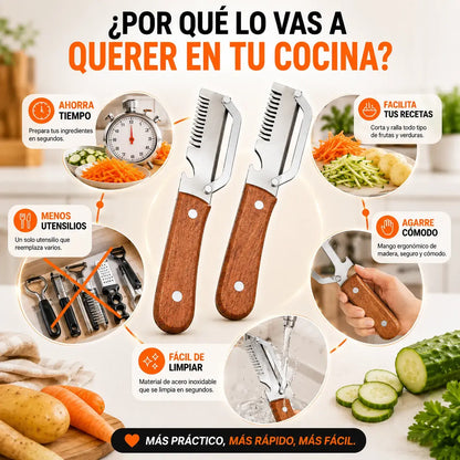 Pelador Multifuncional de Cocina | Pela, Raya y Corta | 2X1