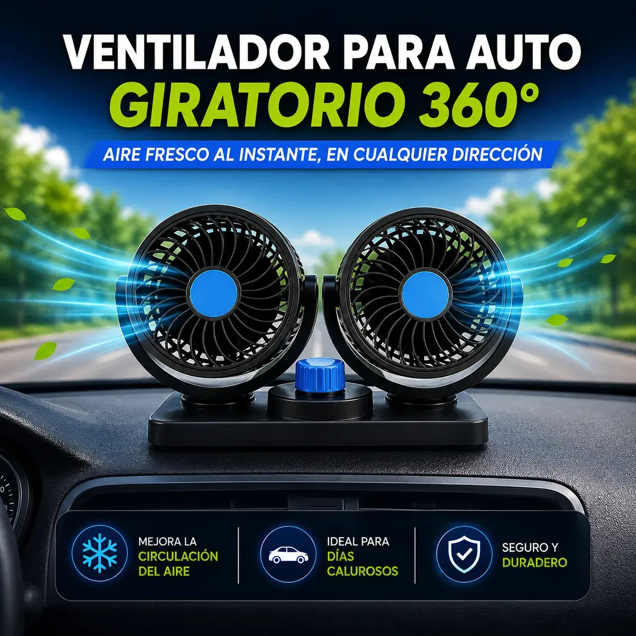 Ventilador Doble Para Coche De 360° confortcar