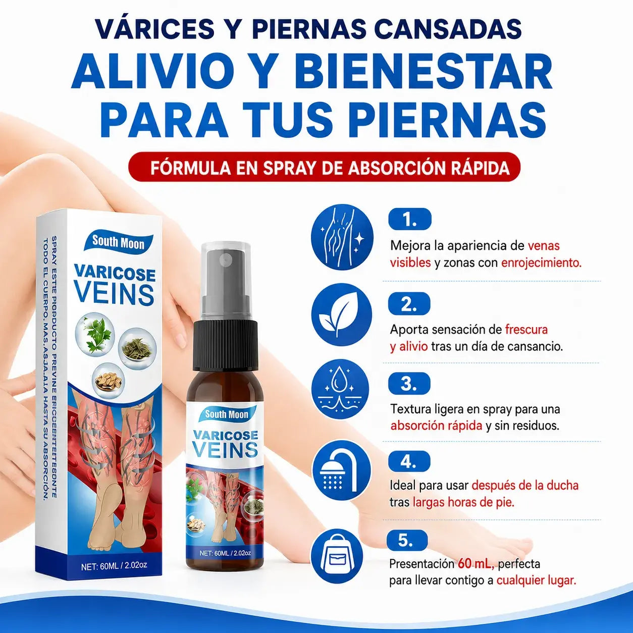 ⭐ Spray para Varices y Piernas Cansadas | Alivio y Frescura | 2X1