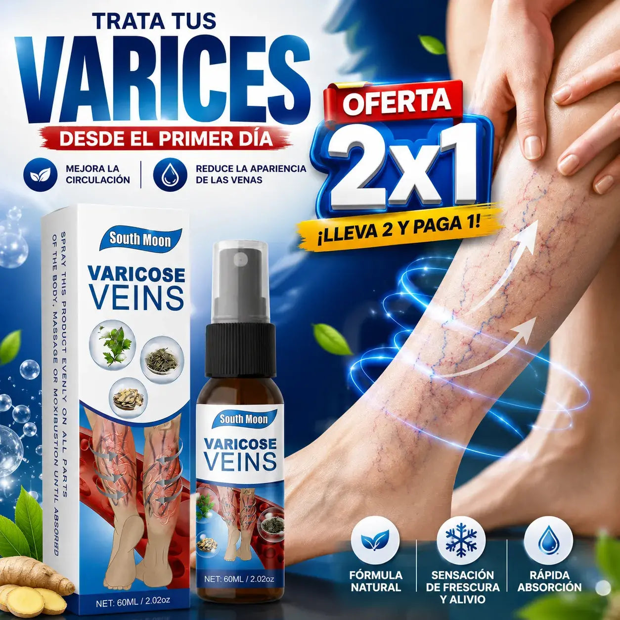 ⭐ Spray para Varices y Piernas Cansadas | Alivio y Frescura | 2X1