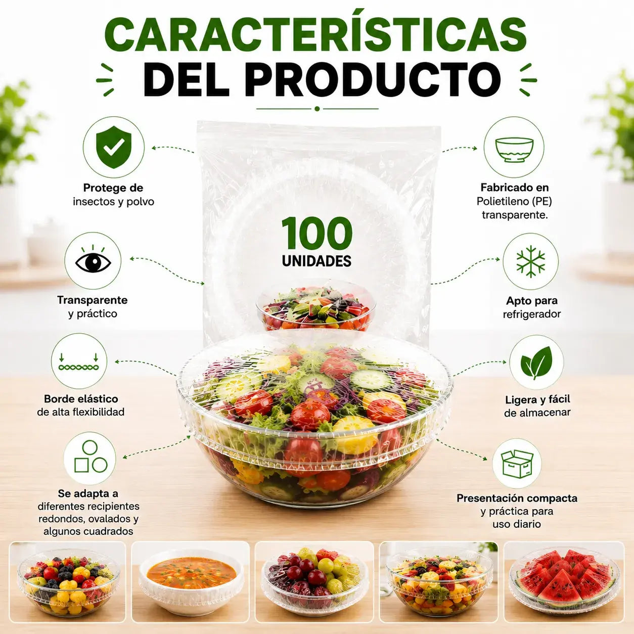 x100 Fundas Elásticas para Alimentos | Conserva la Frescura por Más Tiempo