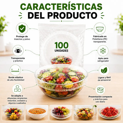 x100 Fundas Elásticas para Alimentos | Conserva la Frescura por Más Tiempo