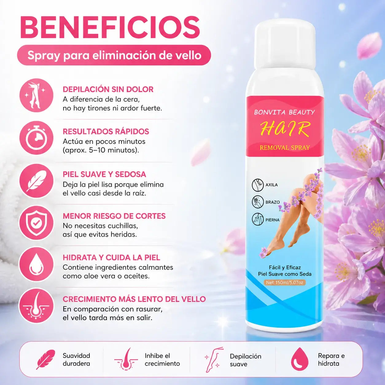 Spray Depilador Corporal para una piel Suave y Sedosa