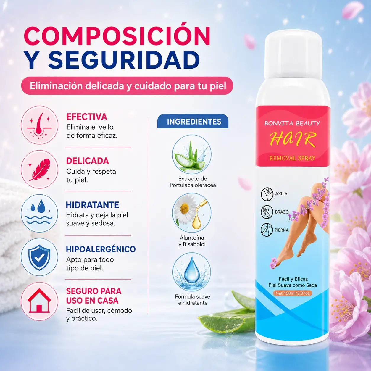 Spray Depilador Corporal para una piel Suave y Sedosa