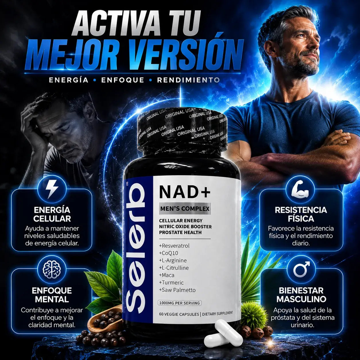 Suplemento Masculino con NAD+ | Energía y Bienestar Integral