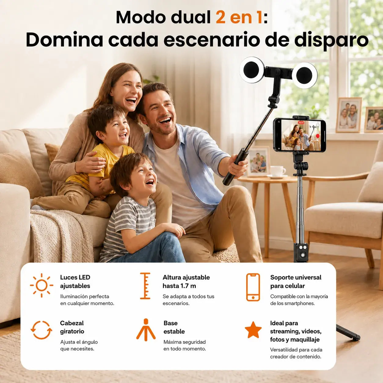 📷 ✨ Nuevo Palo Selfie Bluetooth 6 en 1 Con Luces 🌟